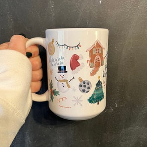 Christmas doodle mug, Christmas mug, gingerbread design, Christmas coffee mug, holiday mug, hot chocolate mug, Christmas gift