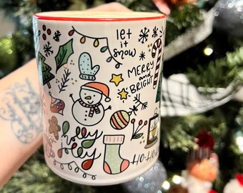 Christmas mug, doodled Christmas mug, Christmas gifts, Christmas movie mug, Holiday mug, Christmas lover mug, Winter mug, hot cocoa mug