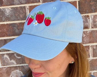 Strawberry baseball hat, hats for women, hats for mom, Dad hat, mama hat, baseball cap with embroidery