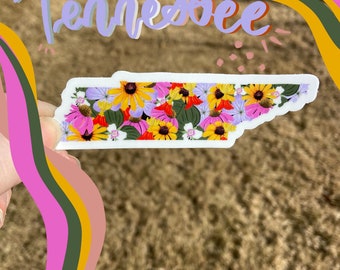 Tennessee floral sticker Waterproof Vinyl Sticker | glossy Bumper Sticker, water bottle Sticker, Tennessee state stickers