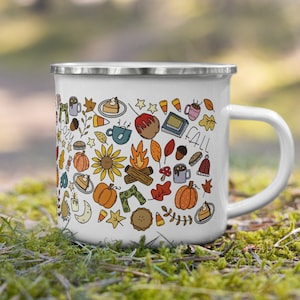 Fall camping mug, Enamel Mug, autumn mugs, gifts for her