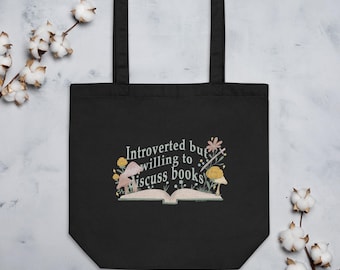 Introverted But Willing to Discuss Books Tote Bag | Book Lover Gift | Cute Aesthetic Bookish Bag | Eco Tote Bag