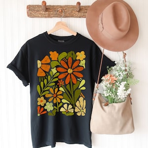 Retro bloemenshirt, comfortabele kleuren T-shirt met bloemen, vintage bloemenshirt