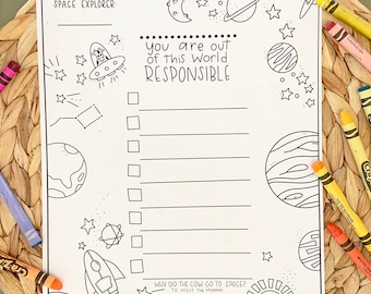 Lista de tareas para niños imprimible, lista de tareas para niños, hoja para colorear del espacio