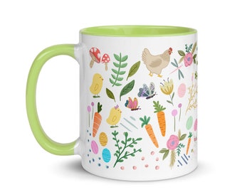 Spring Mug with Color Inside, springtime coffee mug, illustrated spring mug