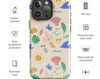 Tropical Beach Vibes Phone Case – Summer Coastal Pattern, Dual-Layer Protective iPhone Case Tough Case for iPhone®