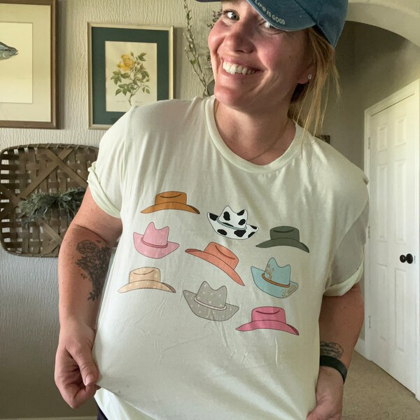 Western graphic tee, cowgirl hat shirt, western fashion, boho western shirt,