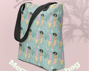Mermaid Tote bag, library bag, Little mermaid bag, fun  reusable tote