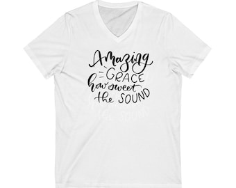 Erstaunliches Grace-Shirt, erstaunliche Gnadenhymne, Bibel-Shirt, christliches Shirt, T-Shirt mit V-Ausschnitt, Ermutigungs-T-Shirt, Gnaden-Shirt