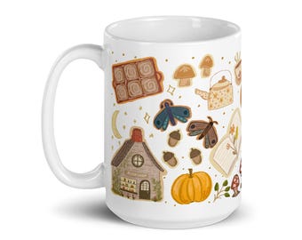 Fall mug, autumn mug, fall coffee, book fall mug, Halloween mug, White glossy mug