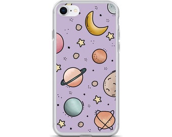 Etui na iPhone'a Pastel Space, fantazyjne etui na telefon, etui na telefon z motywem galaktyki, księżyc i gwiazdy