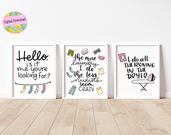 Laundry Room Prints, fun laundry room sign, Laundry Room Signs, Printable wall art, set of 3 signs, laundry room decor, digital download