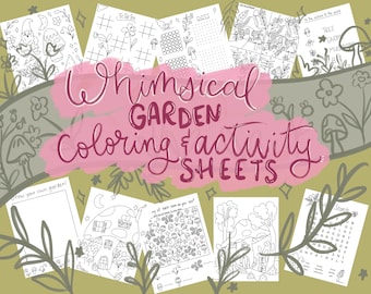 Whimsical coloring  activities pages, word search, gnome coloring , mushroom Coloring pages, digital coloring,kids printable activity sheets