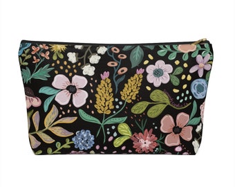 Floral Accessory Pouch, cosmetic pouch, cute makeup bag, travel bag, pencil pouch, Hand drawn flowers, Coin purse
