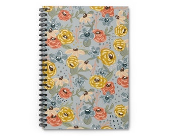 Floral Spiral Notebook - Lined paper, flower notebook, cute journals, quiet time journals