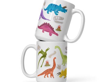 Colorful Dinosaur Mug for Kids | Cute Dino Coffee Cup | Fun Prehistoric Animal Mug | Gift for Teachers, Paleontologists, or Dino Lovers