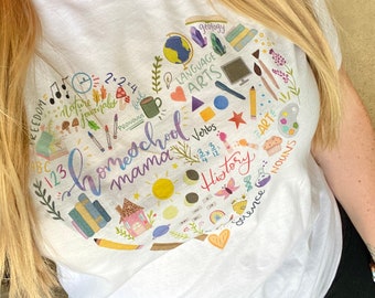 Homeschool mama shirt, homeschool tee, doodled homeschool shirt