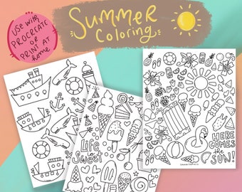 Summer Coloring sheets, digital coloring, print at home color pages, Printable kid Coloring Pages, coloring book pages