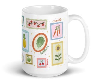 Whimsical Garden Harvest Mug | Illustrated Veggies & Flowers | Comforting Cottagecore Kitchen Mug