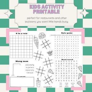 Scheda attività per bambini, tovaglietta da ristorante, semplice attività da ristorante stampabile