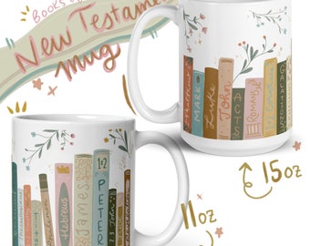 Books of the New Testament Mug – Christian Coffee Cup, Bible Verse Mug, Scripture Gift, Illustrated Christian Mug for Women, Bible Study Mug