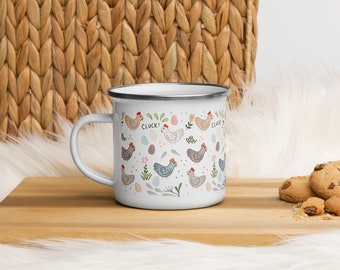 Chicken Enamel Mug, chicken lover gifts, chicken mug, crazy chicken lady mug, camping mug, camping mug for her, farm mug