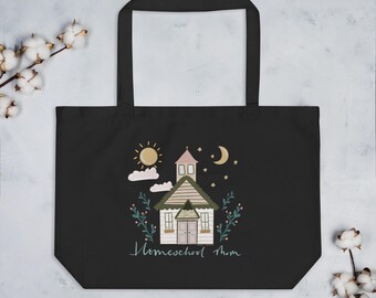 Homeschool Mom Tote Bag | Cute Schoolhouse Design | Large Reusable Canvas Bag