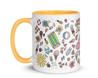 Summer doodle mug with Color Inside, summer coffee mug, summer fun