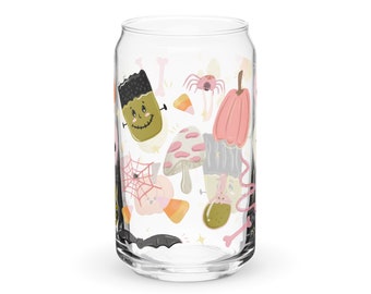Halloween pastel Can-shaped glass, pastel pink ghost cup, Halloween pumpkin pink spooky cup, Halloween coffee beer glass