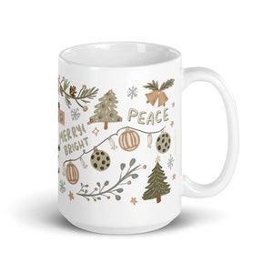 Neutral Christmas mug, Doodles Christmas mug, Christmas gifts, Holiday mug, Winter mug, Boho Christmas mug