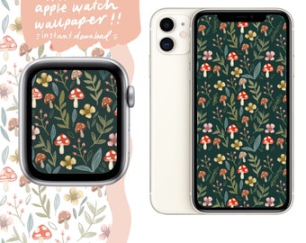 Apple watch wallpaper, mushroom print, forager print, Apple Watch face wallpaper, iPhone wallpaper, Phone Wallpaper