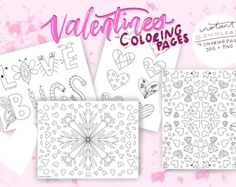 Valentines Coloring pages, coloring pages for kids, coloring for adults, relaxation coloring, coloring pages digital download