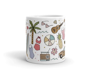 Retro beach Mug, beach mug, summer mug, beach house gift, VW bus