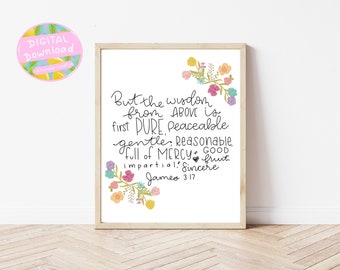 Bible Verse Print// James 3:17// Printable// Wall decor// Bible Verse Wall Art// Instant Download