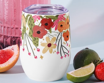 Floral Wine tumbler, flower tumbler, cute wine tumbler