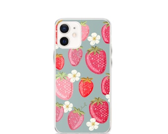 Strawberry iPhone Case, Pink Blue Phone Case, Trendy Phone
