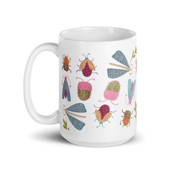 Bug mug, insect mug, Insect pattern, tea and coffee mug, Bug lover gift