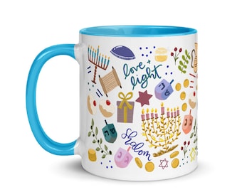Hanukkah mug, Happy Hanukkah, Hanukkah gifts, Jewish mug, illustrated mug, Chanukkah mug, Chanukkah gifts, Mehnorah Coffee mug