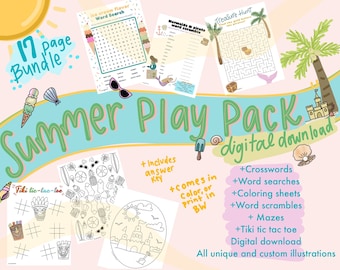 Summer kids activities, word search, prints, Coloring pages, digital coloring, printable activity sheets, indoor summer activities