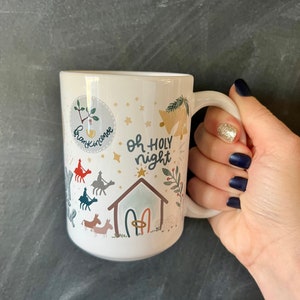 Christian Christmas mug, Jesus is the reason for the season, nativity scene, nativity decor, Jesus mug, oh holy night, Xmas mug