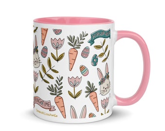 Spring bunny Mug with Color Inside, springtime bunny mug, easter mug