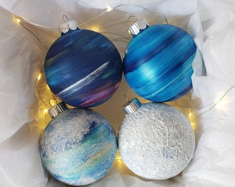 Handpainted Ornaments Interstellar Ornament Planet Ornament Abstract Ornament Set of 4 | One of a Kind Gift for the Holiday | "Mystical Mix"