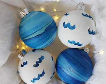 Wave Ornament Hand Painted Ocean Ornaments Surf Art Beach Gift | One of a Kind Gift for the Holidays | "Little Waves & Beach Holiday Mix"