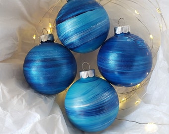 Ocean Ornament Wave Ornament Hand Painted Ornaments Space Set of 4 | One of a Kind Gift for the Holidays | "Midnight Sky & Ocean Swirl Mix"