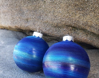 Hand Painted Ornaments Ocean Ornaments Beach Ornament La Jolla Ornament Set of 4 | One of a Kind Gift for the Holidays | "Sea Glass Swirl"