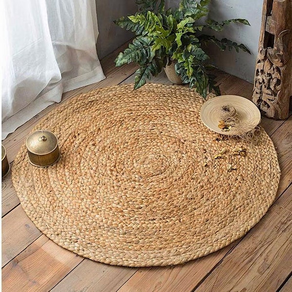 Round Jute Rug (23.5 In) - Sisal Rug, Round Boho Rug, Moroccan Rug, Braided Rug, Round mat, Natural rug, Boho decor, Woven Mat, Natural mat