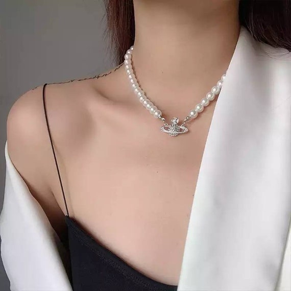 Vivienne Westwood Pearl Necklace Silver 