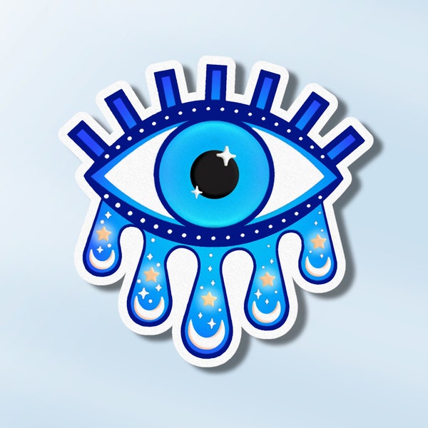 Celestial Evil Eye Waterproof Sticker/ boho moon mal de ojo turkish nazar protection good luck spiritual mystical laptop decal water bottle