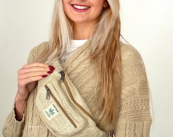 Hippie Styled Bum Bag with Adjustable Belt Strap, 3 Pockets, Vegan friendly made with Hemp fibres