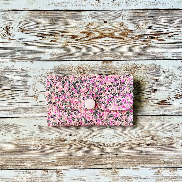 Sunkissed Pink Sequin Three-Pocket Card Wallet